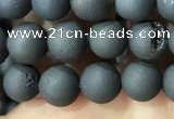 CAA1280 15.5 inches 6mm round matte plated druzy agate beads