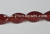 CAA129 15.5 inches 8*16mm twisted rice red agate gemstone beads