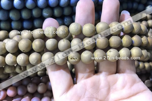 CAA1316 15.5 inches 10mm round matte plated druzy agate beads