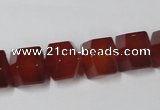 CAA146 15.5 inches 12*14mm faceted cube red agate gemstone beads