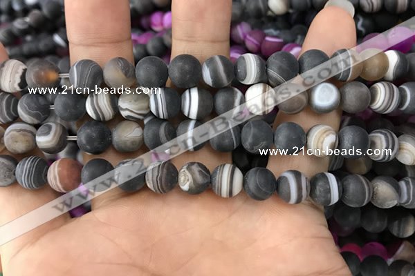 CAA1481 15.5 inches 8mm round matte banded agate beads wholesale