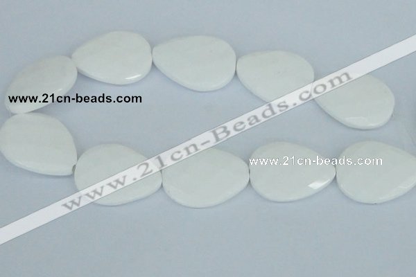 CAA15 15.5 inches 30*40mm faceted flat teardrop white agate beads