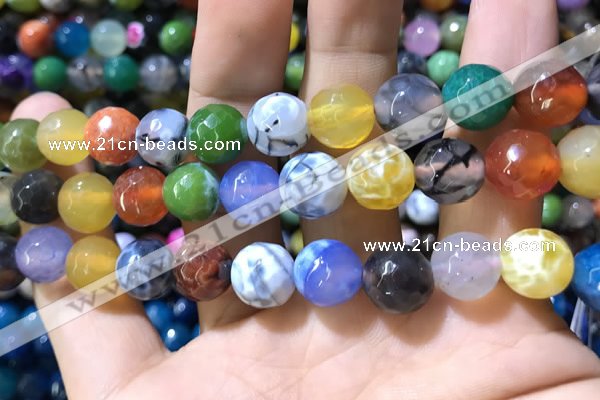 CAA1751 15 inches 12mm faceted round fire crackle agate beads