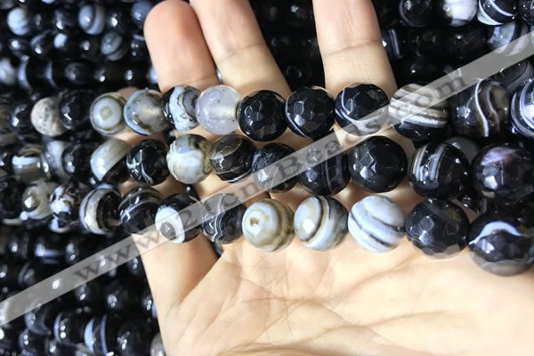 CAA2201 15.5 inches 12mm faceted round banded agate beads