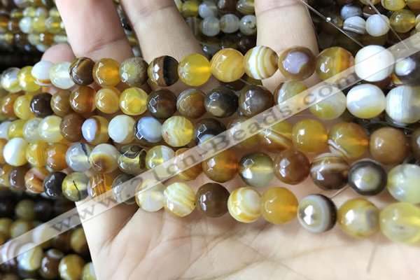 CAA2206 15.5 inches 8mm faceted round banded agate beads