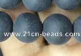 CAA2452 15.5 inches 14mm round matte black agate beads wholesale