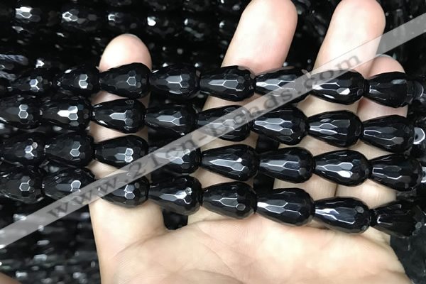 CAA2513 15.5 inches 8*12mm faceted teardrop black agate beads