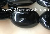 CAA2538 15.5 inches 10*14mm oval black agate beads wholesale