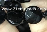 CAA2583 15.5 inches 16mm faceted coin black agate beads wholesale
