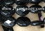 CAA2589 15.5 inches 6*8mm faceted oval black agate beads wholesale