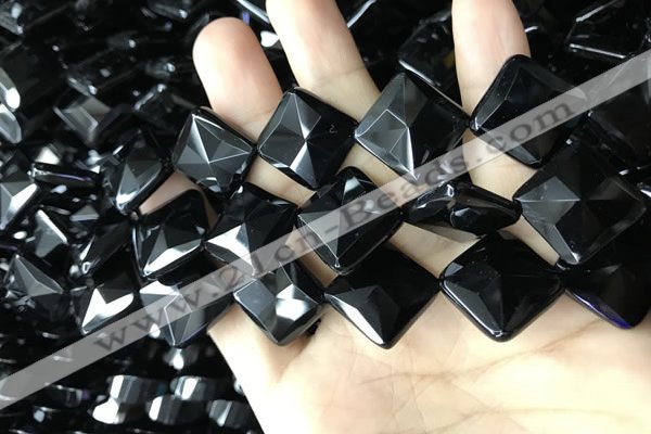 CAA2630 15.5 inches 18*18mm faceted diamond black agate beads