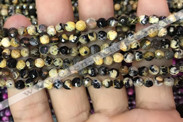 CAA2825 15 inches 4mm faceted round fire crackle agate beads wholesale