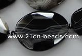 CAA284 15.5 inches 28*38mm faceted freeform black line agate beads