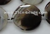 CAA290 15.5 inches 35mm faceted coin black line agate beads