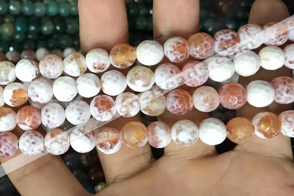 CAA2993 15 inches 8mm faceted round fire crackle agate beads wholesale