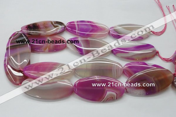 CAA313 15.5 inches 30*60mm oval fuchsia line agate beads