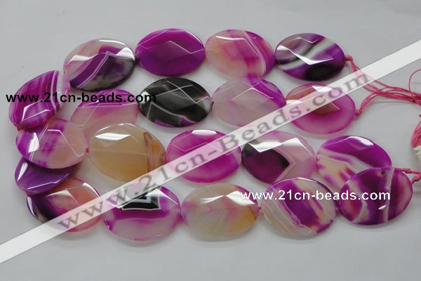 CAA316 15.5 inches 30*40mm faceted oval fuchsia line agate beads