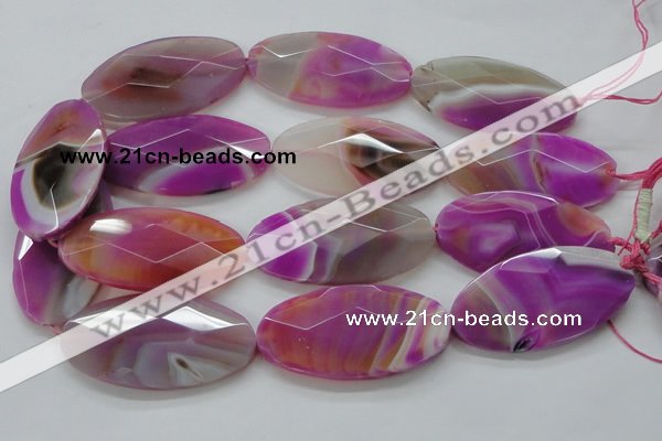CAA317 15.5 inches 30*60mm faceted oval fuchsia line agate beads