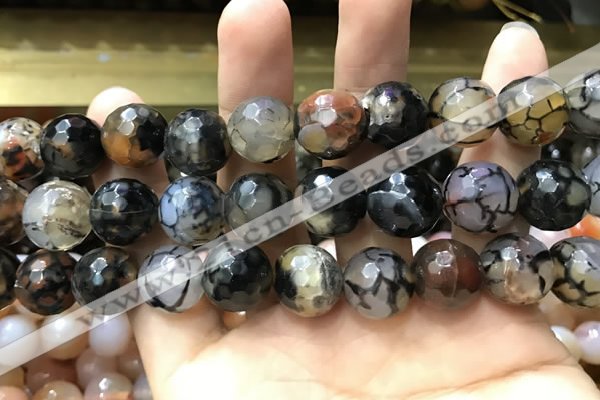 CAA3191 15 inches 14mm faceted round fire crackle agate beads wholesale