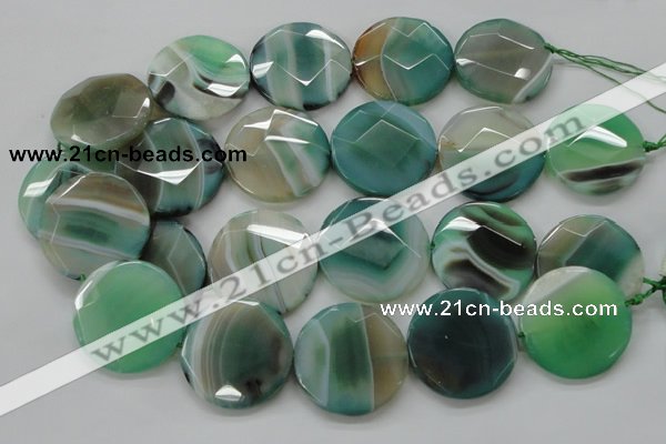 CAA335 15.5 inches 35mm faceted coin green line agate beads