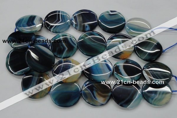 CAA341 15.5 inches 35mm flat round blue line agate beads