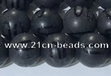 CAA3661 15.5 inches 8mm round matte & carved black agate beads