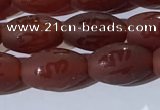 CAA3691 15.5 inches 8*12mm rice matte & carved red agate beads
