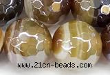 CAA5964 15 inches 12mm faceted round AB-color line agate beads