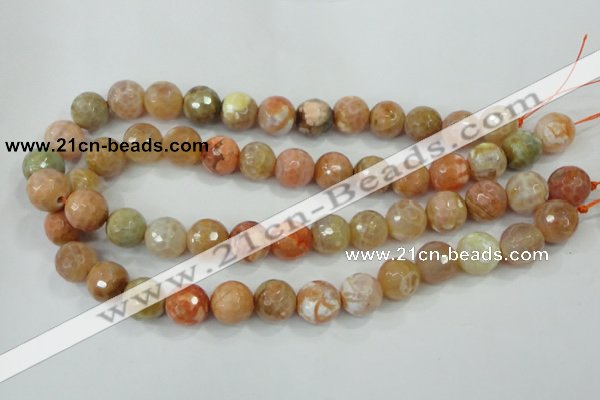 CAA727 15.5 inches 14mm faceted round fire crackle agate beads