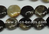 CAA950 15.5 inches 16mm flat round natural fossil wood agate beads