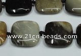 CAA955 15.5 inches 25*25mm square natural fossil wood agate beads