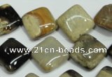 CAA957 15.5 inches 14*14mm diamond natural fossil wood agate beads