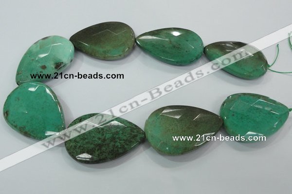 CAA96 15.5 inches 35*50mm faceted flat teardrop grass agate beads