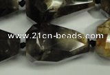 CAA970 28*40mm faceted teardrop natural fossil wood agate beads