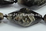 CAA972 20*40mm faceted rice natural fossil wood agate beads