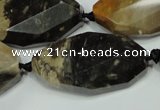 CAA975 22*38mm faceted & twisted oval natural fossil wood agate beads