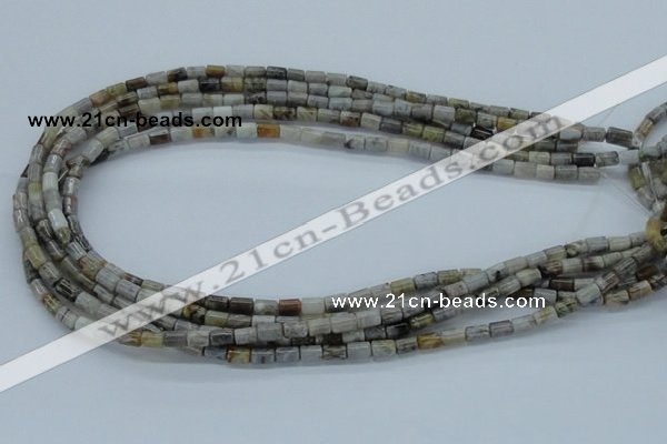 CAB131 15.5 inches 4*6mm column bamboo leaf agate beads