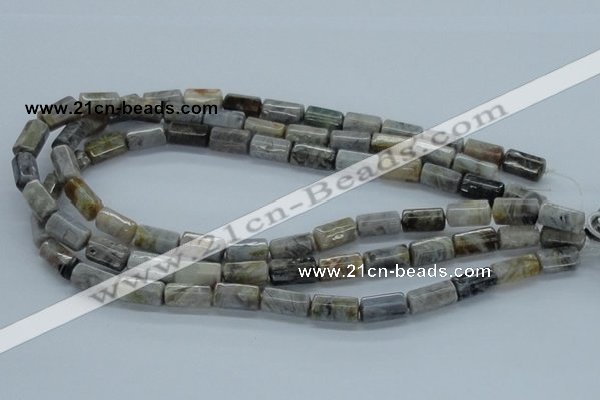 CAB134 15.5 inches 8*16mm faceted column bamboo leaf agate beads
