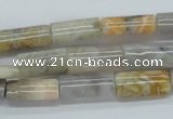CAB135 15.5 inches 8*16mm flat column bamboo leaf agate beads