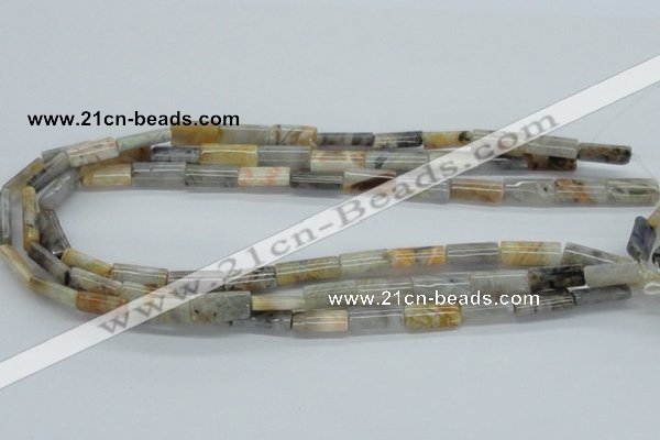 CAB135 15.5 inches 8*16mm flat column bamboo leaf agate beads