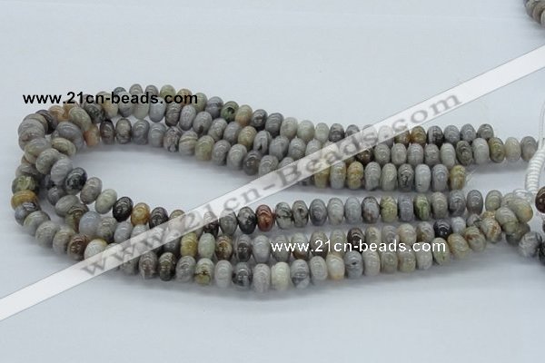 CAB142 15.5 inches 6*10mm rondelle bamboo leaf agate beads