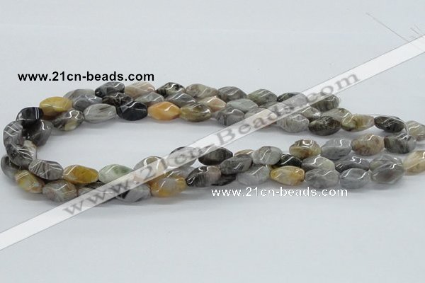 CAB145 15.5 inches 8*16mm twisted rice bamboo leaf agate beads