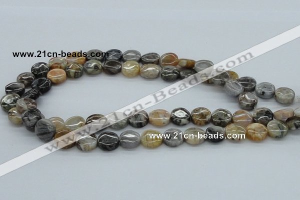 CAB147 15.5 inches 14mm flat round bamboo leaf agate beads