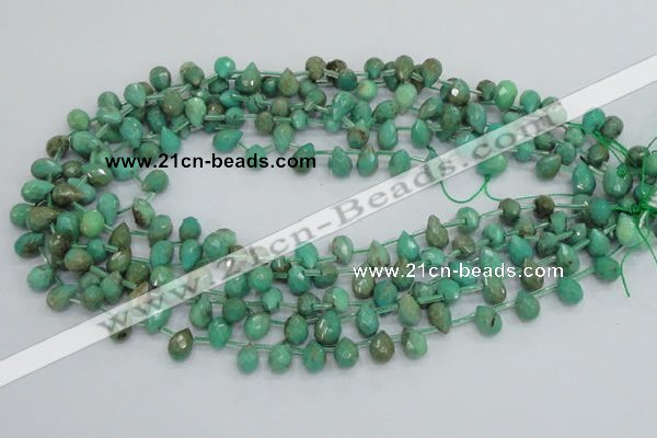 CAB23 15.5 inches 7*10mm faceted teardrop green grass agate beads