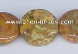 CAB267 15.5 inches 25mm flat round lemon crazy lace agate beads