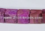 CAB279 15.5 inches 13*13mm cube fuchsia crazy lace agate beads