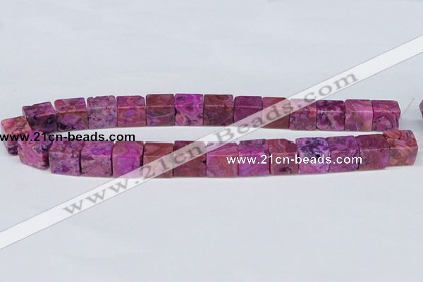 CAB279 15.5 inches 13*13mm cube fuchsia crazy lace agate beads