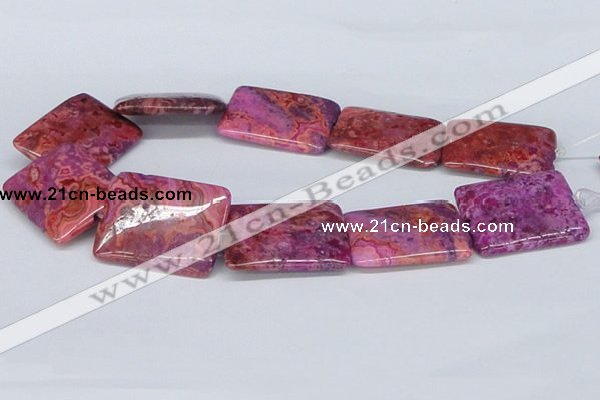 CAB289 15.5 inches 30*40mm rectangle fuchsia crazy lace agate beads