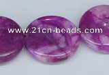 CAB293 15.5 inches 25mm flat round fuchsia crazy lace agate beads