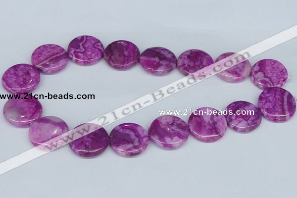 CAB293 15.5 inches 25mm flat round fuchsia crazy lace agate beads